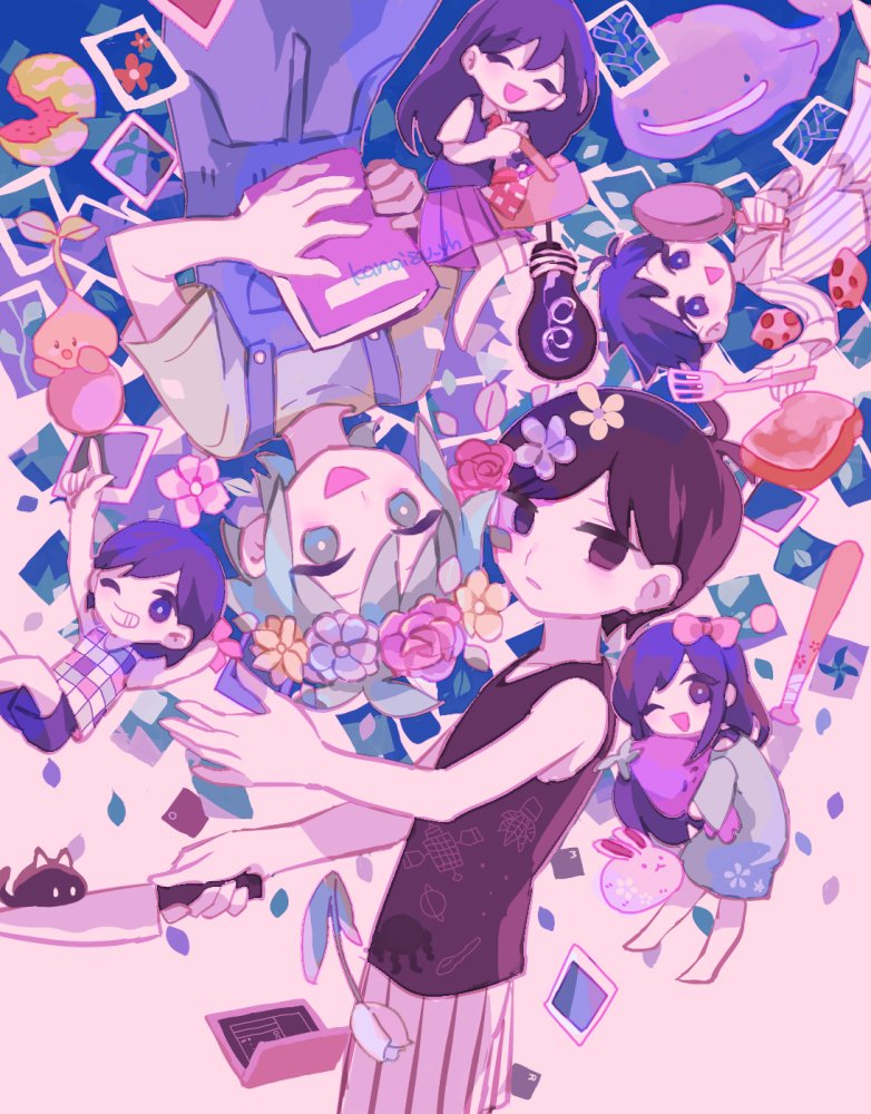 omori, basil, aubrey, mari, kel, and 7 more (omori) drawn by kanaizu_yh
