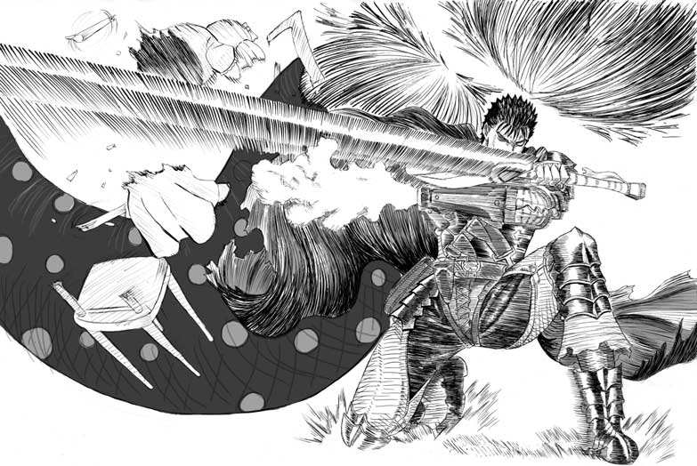 charlotte and guts (mahou shoujo madoka magica and 1 more) drawn by nemo_(nameless920)