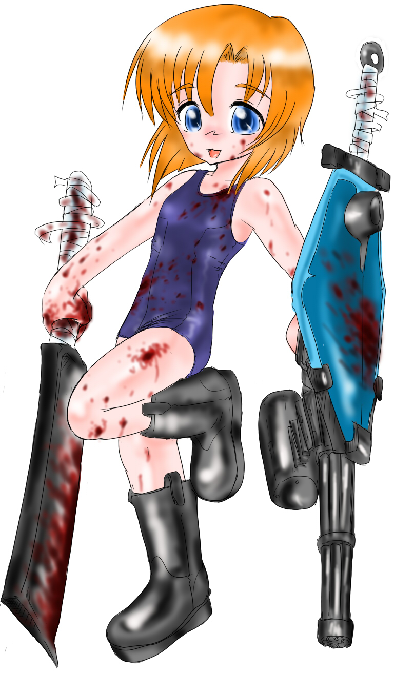 ryuuguu rena and gouf custom (higurashi no naku koro ni) drawn by paranoid_(artist)