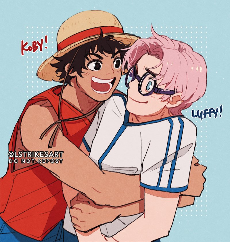 monkey d. luffy and koby (one piece) drawn by lightningstrikes