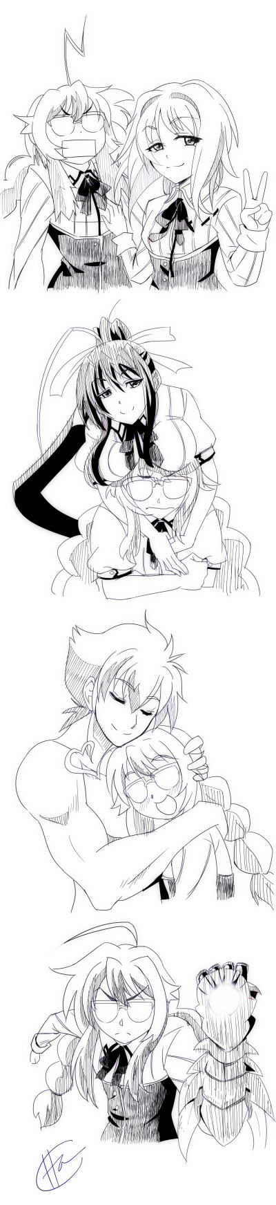 rias gremory, himejima akeno, toujou koneko, and hyoudou issei (high school dxd) drawn by maotorata