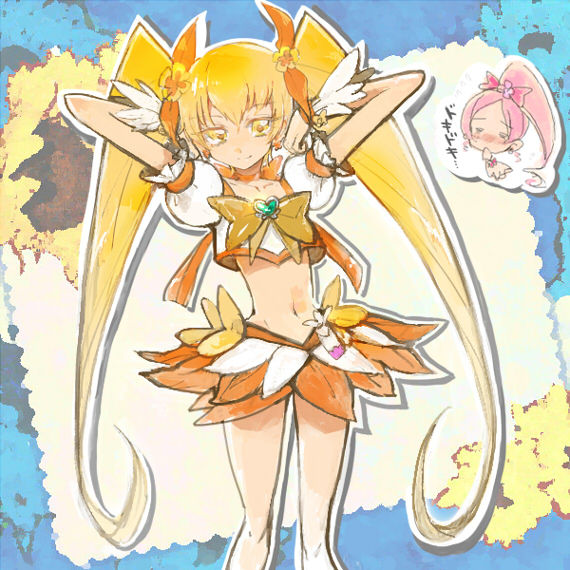 hanasaki tsubomi, myoudouin itsuki, cure blossom, and cure sunshine (precure and 1 more) drawn by shijima_(agkm)