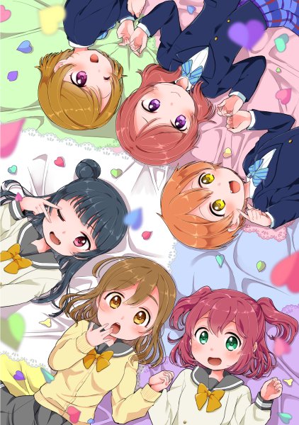 nishikino maki, hoshizora rin, tsushima yoshiko, koizumi hanayo, kunikida hanamaru, and 1 more (love live! and 2 more) drawn by izumi_kirifu