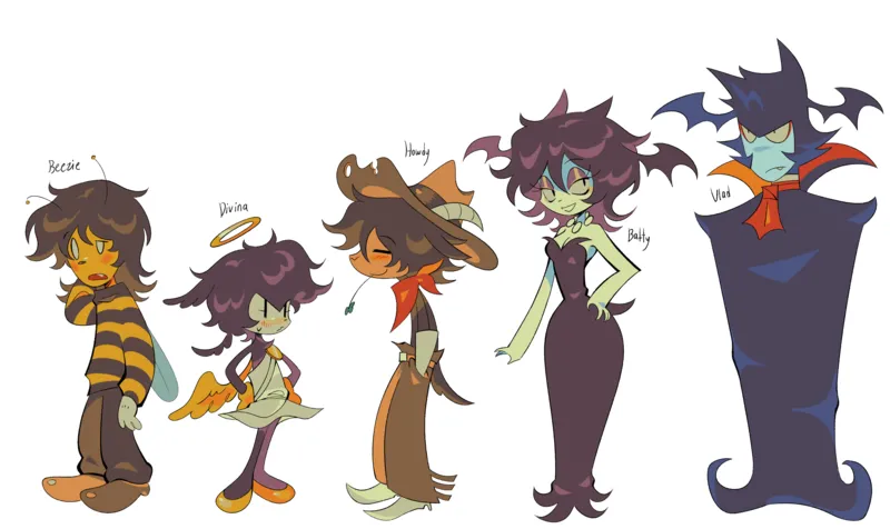batty boop poppy, vlad poppy, divina poppy, howdy poppy, and beezie poppy (original) drawn by poppy_(p0ply)