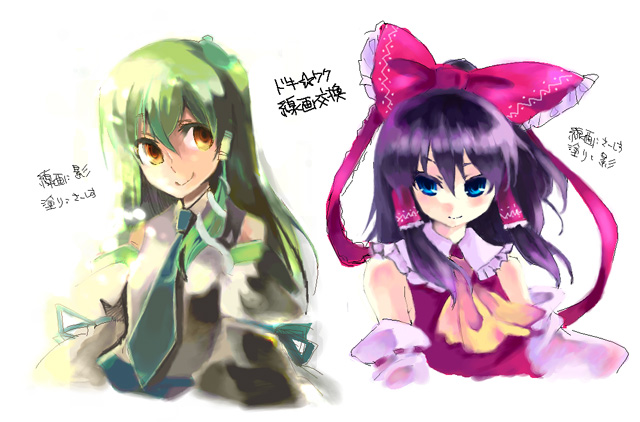 hakurei reimu and kochiya sanae (touhou) drawn by tadano_kagekichi