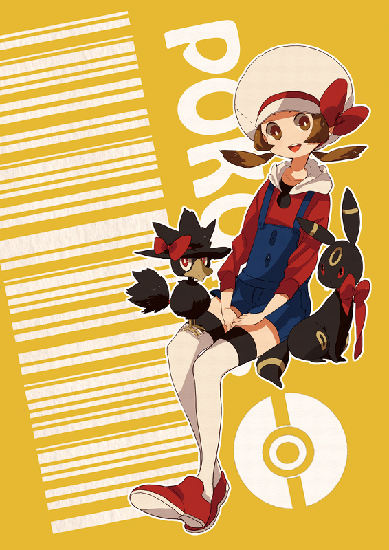 umbreon, lyra, and murkrow (pokemon and 1 more) drawn by hagiko
