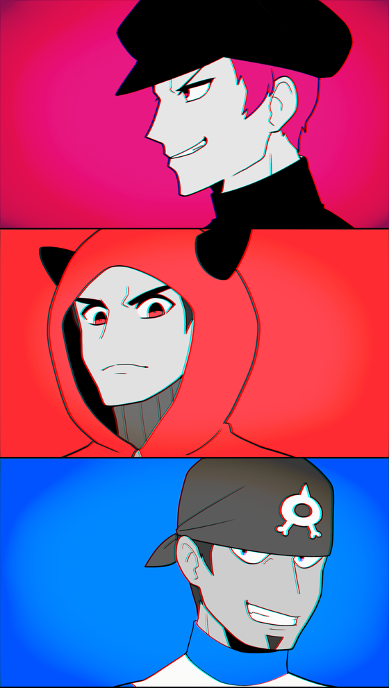 team rocket grunt, team magma grunt, and team aqua grunt (pokemon and 2 more) drawn by jaho