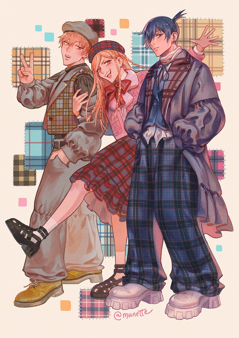 power, denji, and hayakawa aki (chainsaw man) drawn by munette