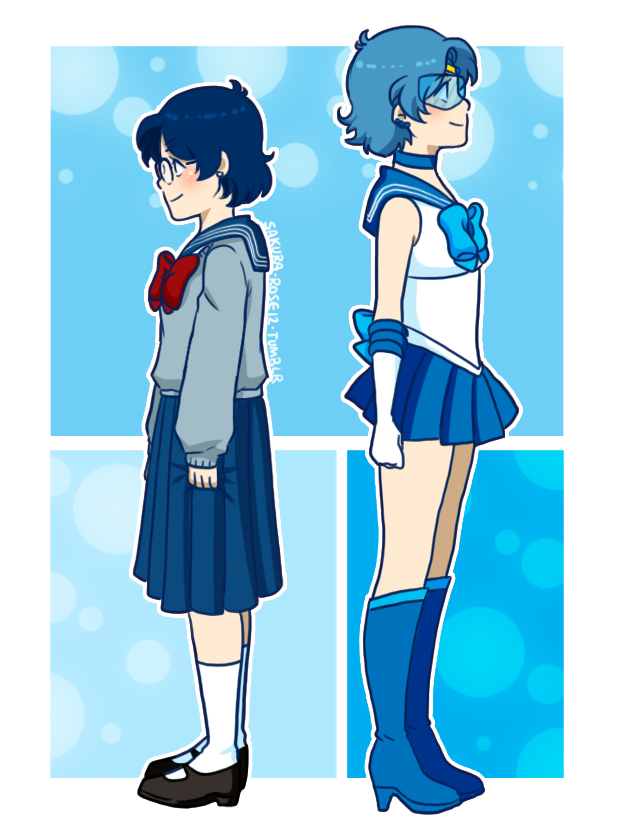 mizuno ami and sailor mercury (bishoujo senshi sailor moon and 1 more) drawn by sakurarose12