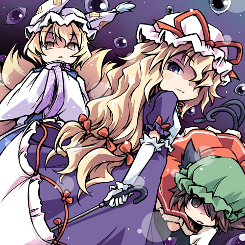 yakumo yukari, yakumo ran, and chen (touhou) drawn by ham_(points)