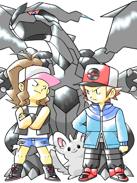 hilda, hilbert, minccino, and zekrom (pokemon and 2 more) drawn by tenzaru_(tegaki)