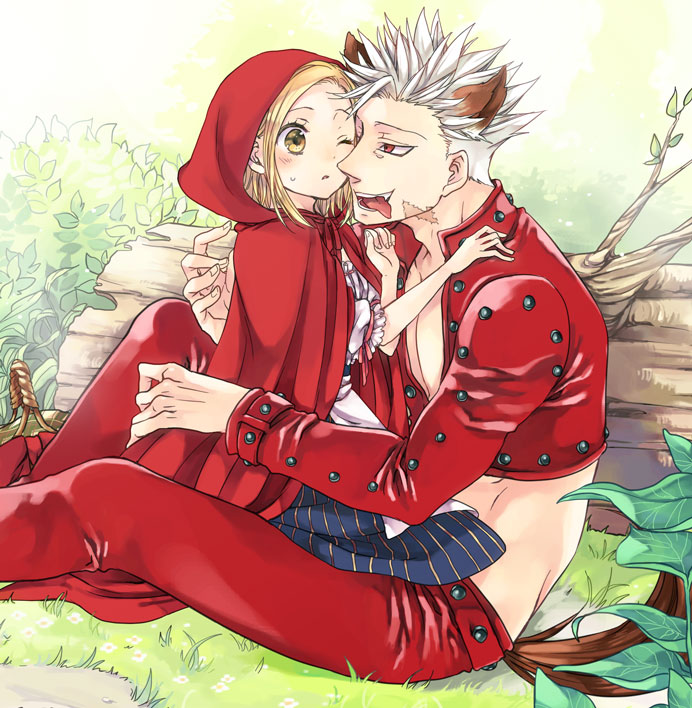 little red riding hood, big bad wolf, ban, and elaine (little red riding hood and 1 more) drawn by kuufuku