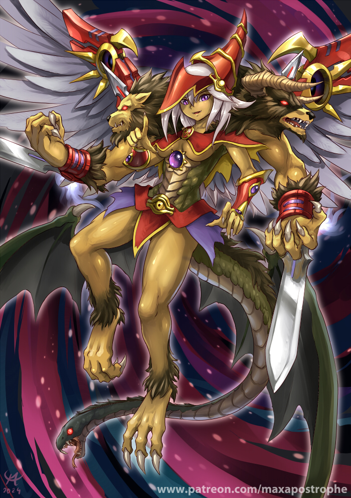 dark magician girl and chimera the illusion beast (yu-gi-oh!) drawn by maxa'