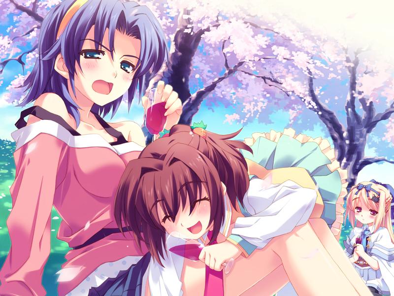 lulli, satomura karin, and ayase yuuka (sakura strasse) drawn by kusukusu