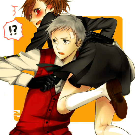 shiomi kotone and sanada akihiko (persona and 2 more) drawn by okitdo