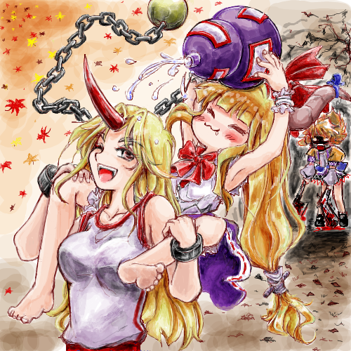 ibuki suika, mizuhashi parsee, and hoshiguma yuugi (touhou) drawn by nanashii_(soregasisan)
