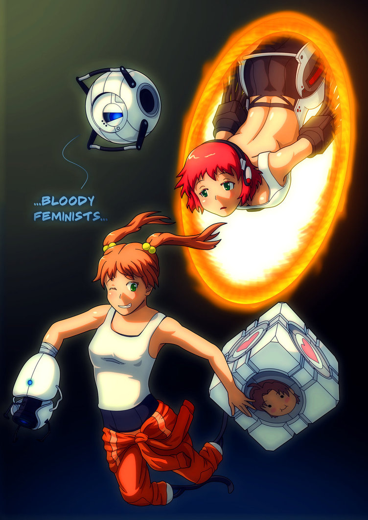 tezuka rin, ibarazaki emi, nakai hisao, glados, chell, and 2 more (katawa shoujo and 3 more)