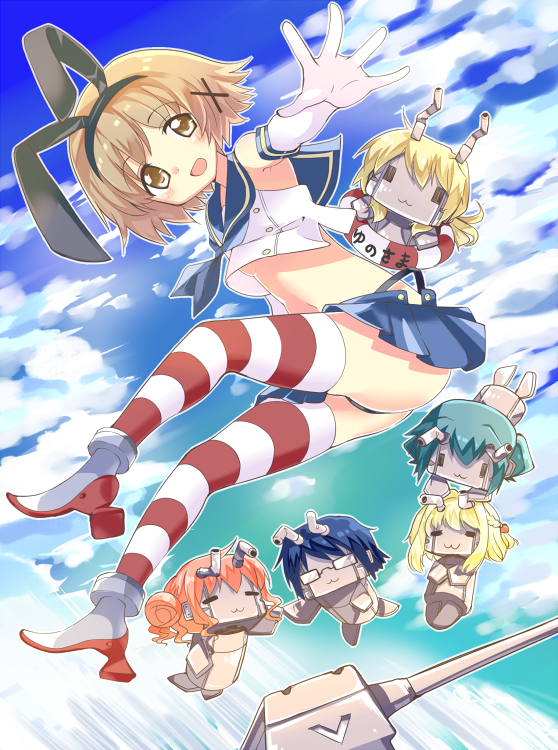 shimakaze, rensouhou-chan, yuno, miyako, hiro, and 3 more (kantai collection and 1 more) drawn by himarisu_(hida_mari)