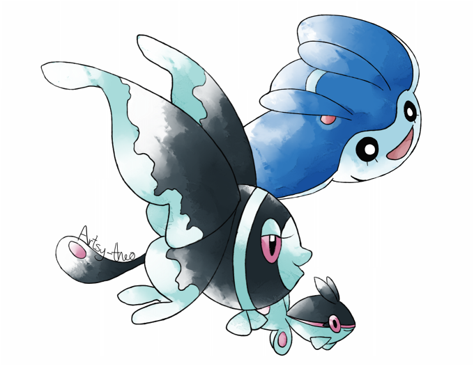 finneon, mantyke, and lumineon (pokemon) drawn by artsy-theo