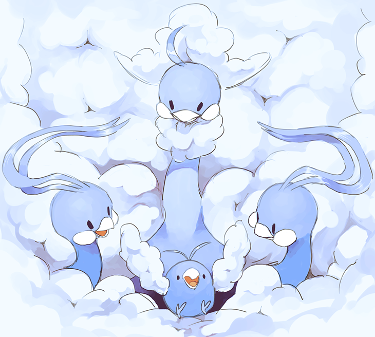 altaria, swablu, and mega altaria (pokemon) drawn by happyds