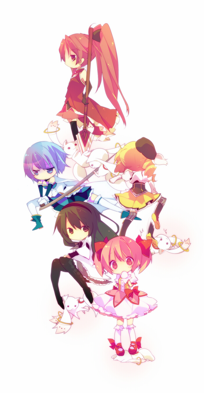 akemi homura, kaname madoka, miki sayaka, sakura kyoko, tomoe mami, and 1 more (mahou shoujo madoka magica) drawn by ana_(rznuscrf)