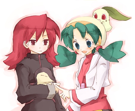 silver, kris, cyndaquil, and chikorita (pokemon and 1 more) drawn by amamiya_kabosu