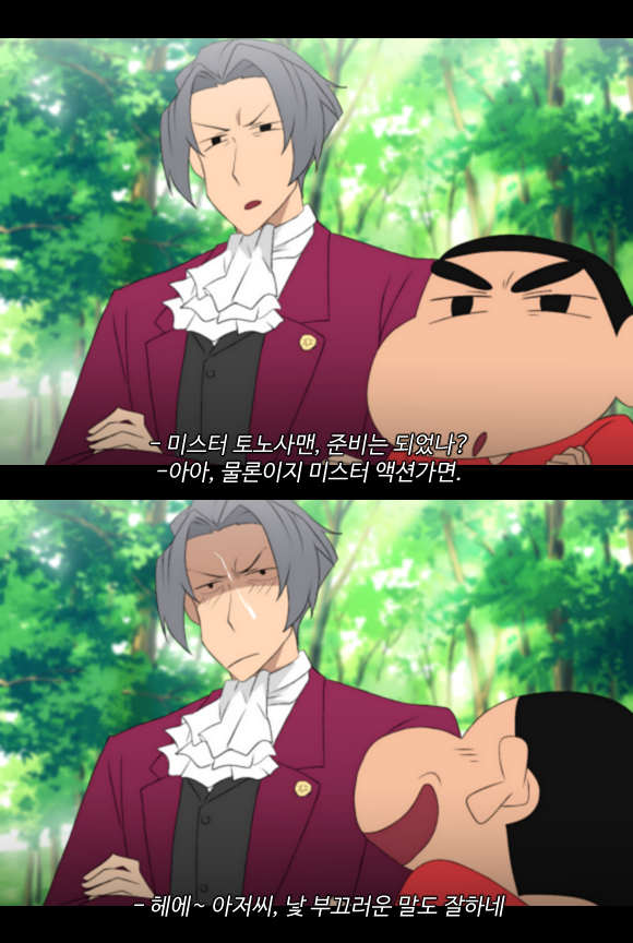 miles edgeworth and nohara shinnosuke (ace attorney and 1 more) drawn by uni_(unnny)
