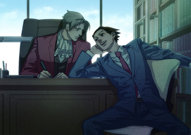 phoenix wright and miles edgeworth (ace attorney) drawn by a_k_i