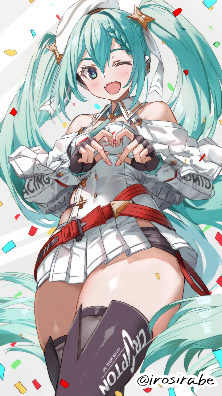 hatsune miku and racing miku (vocaloid and 1 more) drawn by daidou_(demitasse)