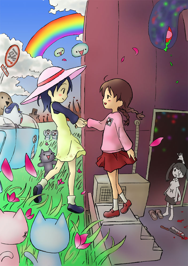 madotsuki, monoko, mona, kasei-san, giko neko, and 5 more (yume nikki and 2 more) drawn by gagame