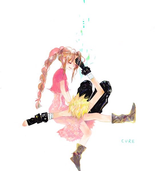 cloud strife and aerith gainsborough (final fantasy and 3 more) drawn by brain_buster