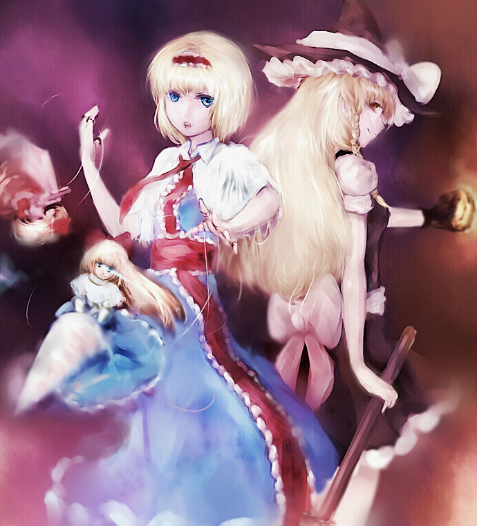 kirisame marisa, alice margatroid, and shanghai doll (touhou) drawn by nekoya_(liu)