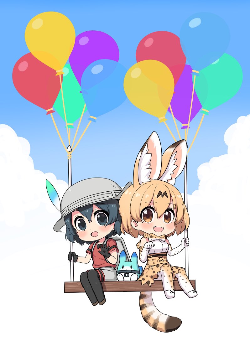 serval, kaban, and lucky beast (kemono friends) drawn by ransusan
