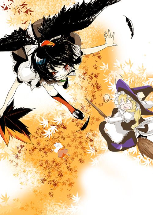 kirisame marisa and shameimaru aya (touhou) drawn by moo