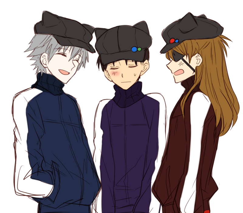 souryuu asuka langley, ikari shinji, and nagisa kaworu (neon genesis evangelion and 2 more) drawn by saitou_(backsee)