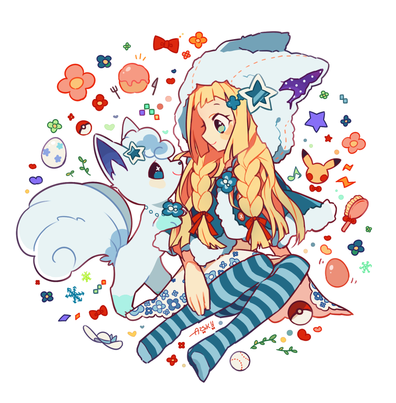 lillie and alolan vulpix (pokemon and 1 more) drawn by auko