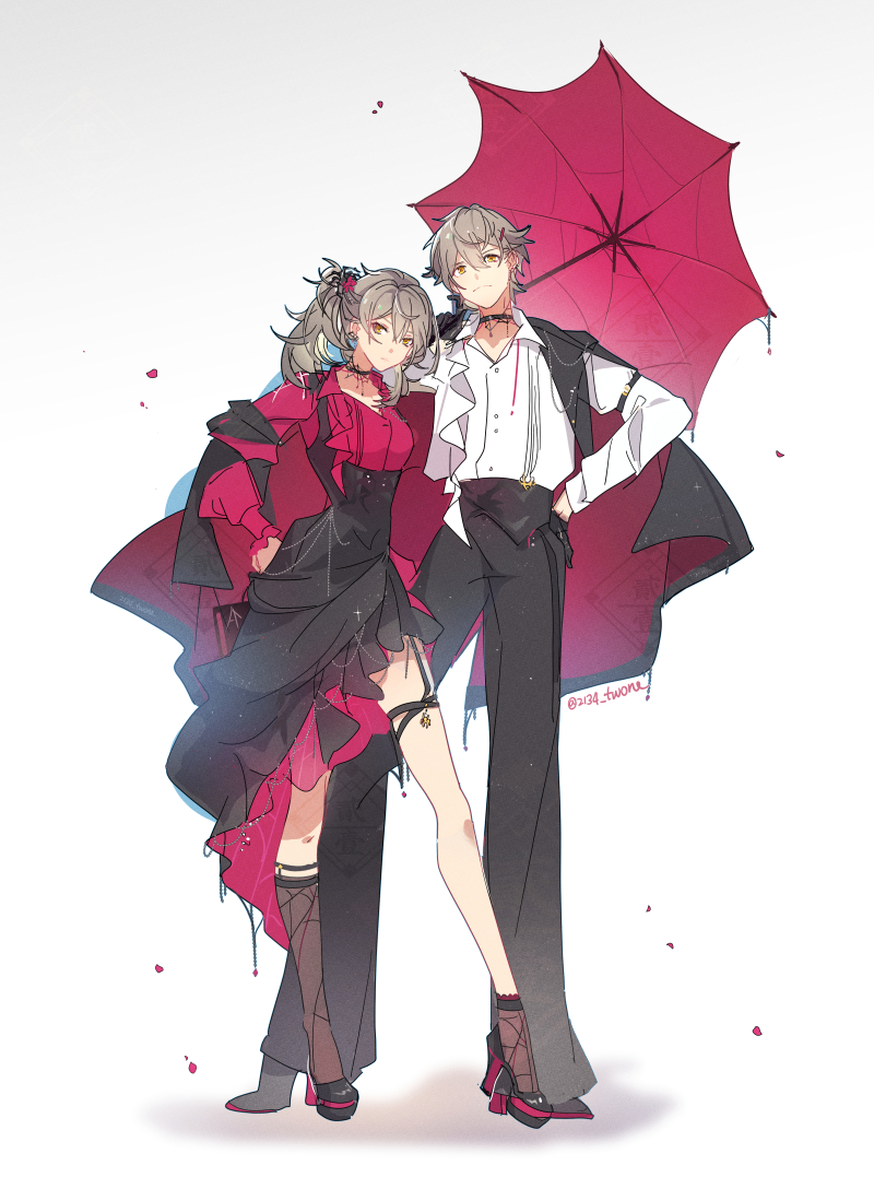 trailblazer, stelle, and caelus (honkai and 1 more) drawn by 2134twone
