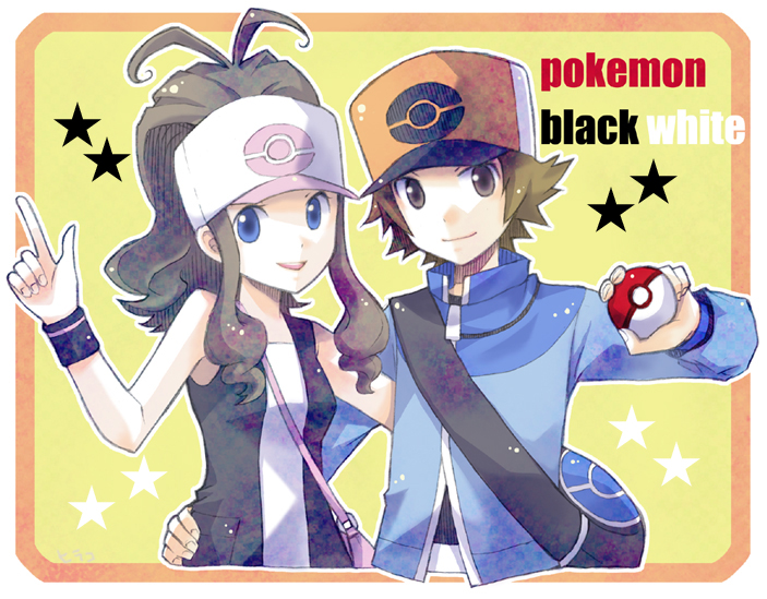 hilda and hilbert (pokemon and 1 more) drawn by hirako