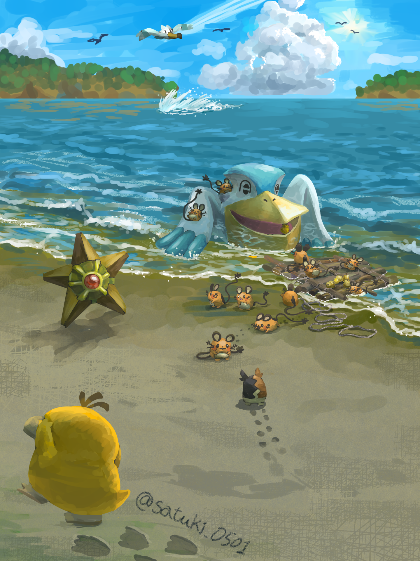 Morpeko Morpeko Psyduck Wingull Dedenne And 2 More Pokemon Drawn By Satsuki Pixiv Danbooru