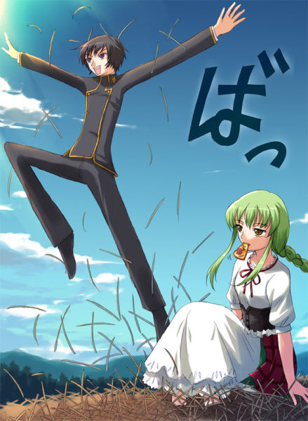 c.c., lelouch vi britannia, shinozaki sayoko, and orobas (code geass) drawn by yakka
