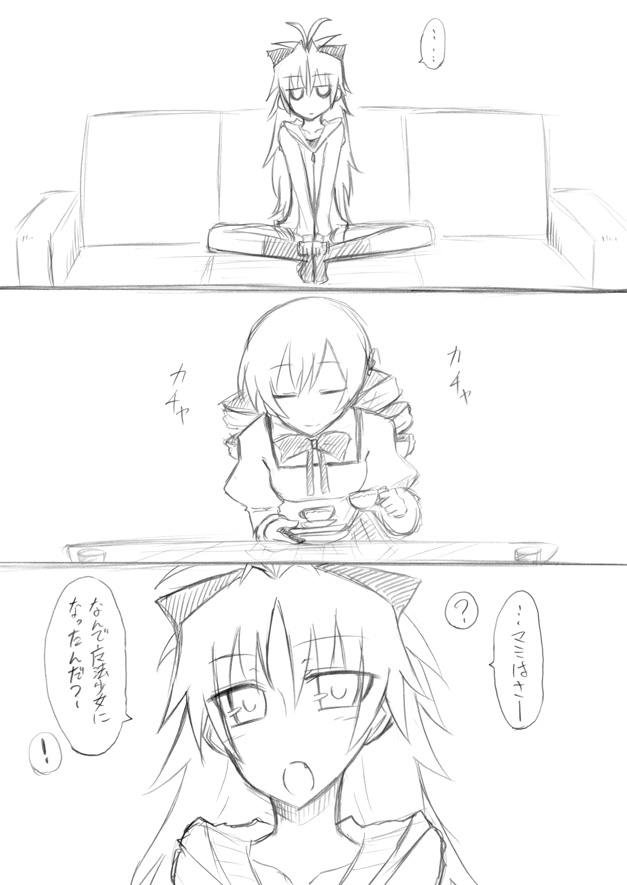 sakura kyoko and tomoe mami (mahou shoujo madoka magica) drawn by kurakumo_nue