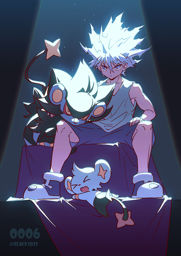 killua zoldyck, luxray, and shinx (pokemon and 1 more) drawn by kariki_hajime