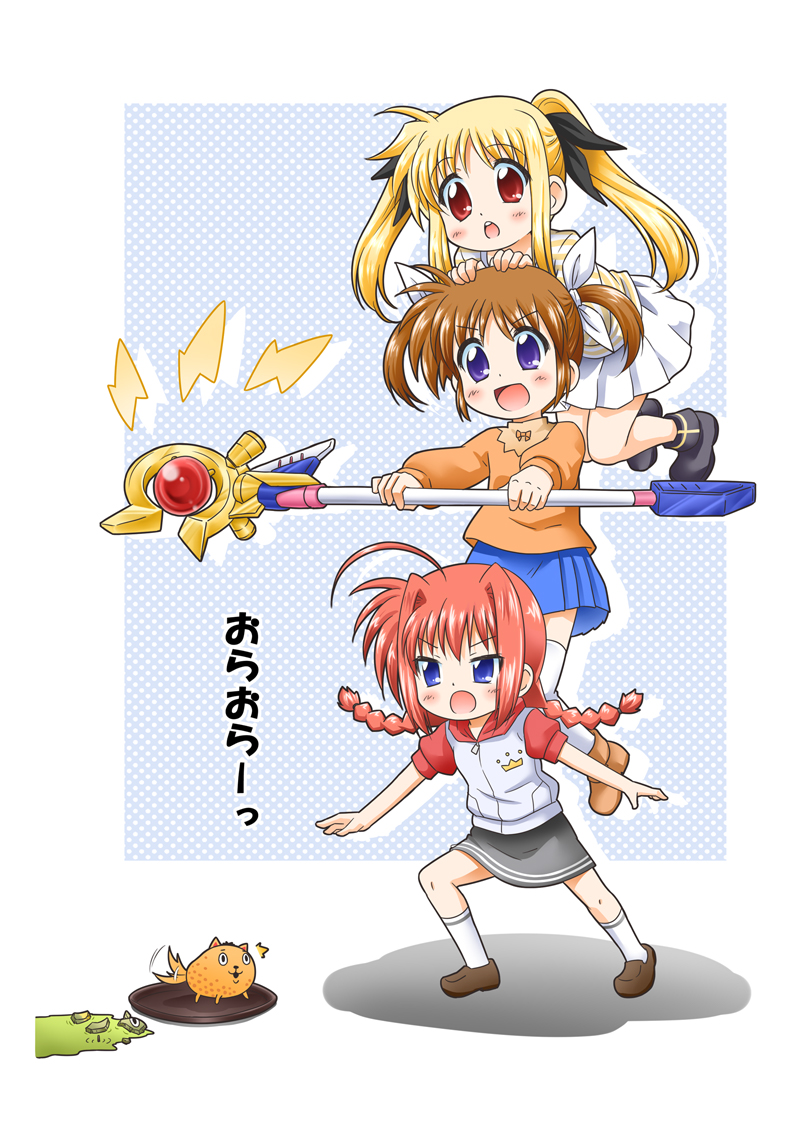 fate testarossa, takamachi nanoha, raising heart, vita, ehimeken, and 1 more (lyrical nanoha and 3 more) drawn by shinozuki_takumi