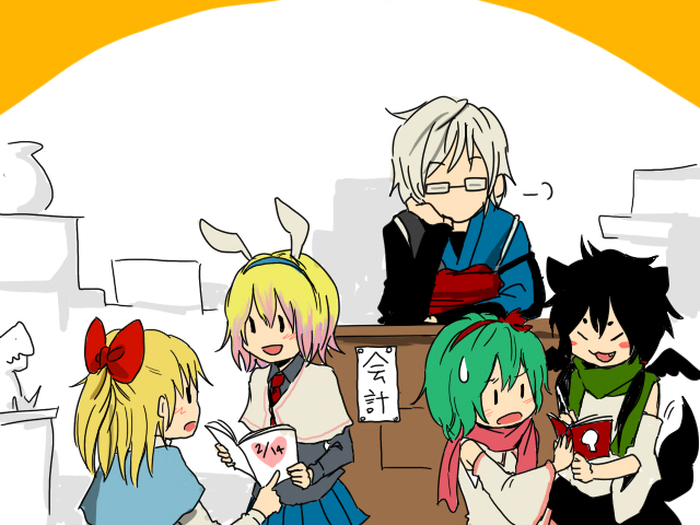 morichika rinnosuke, rerisa, iris, fuuko, and shamoji (touhou) drawn by kyouno