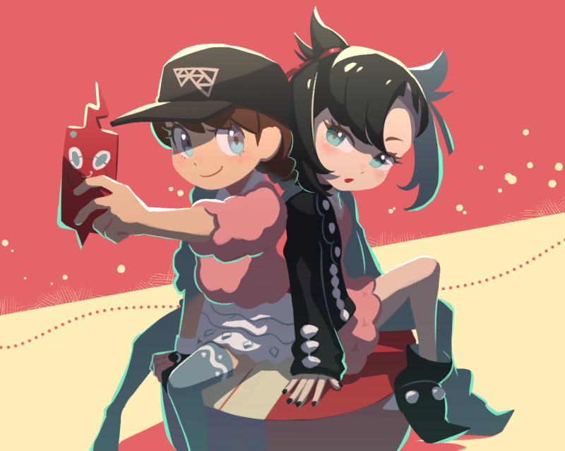 marnie, gloria, rotom, and rotom phone (pokemon and 1 more) drawn by ukata