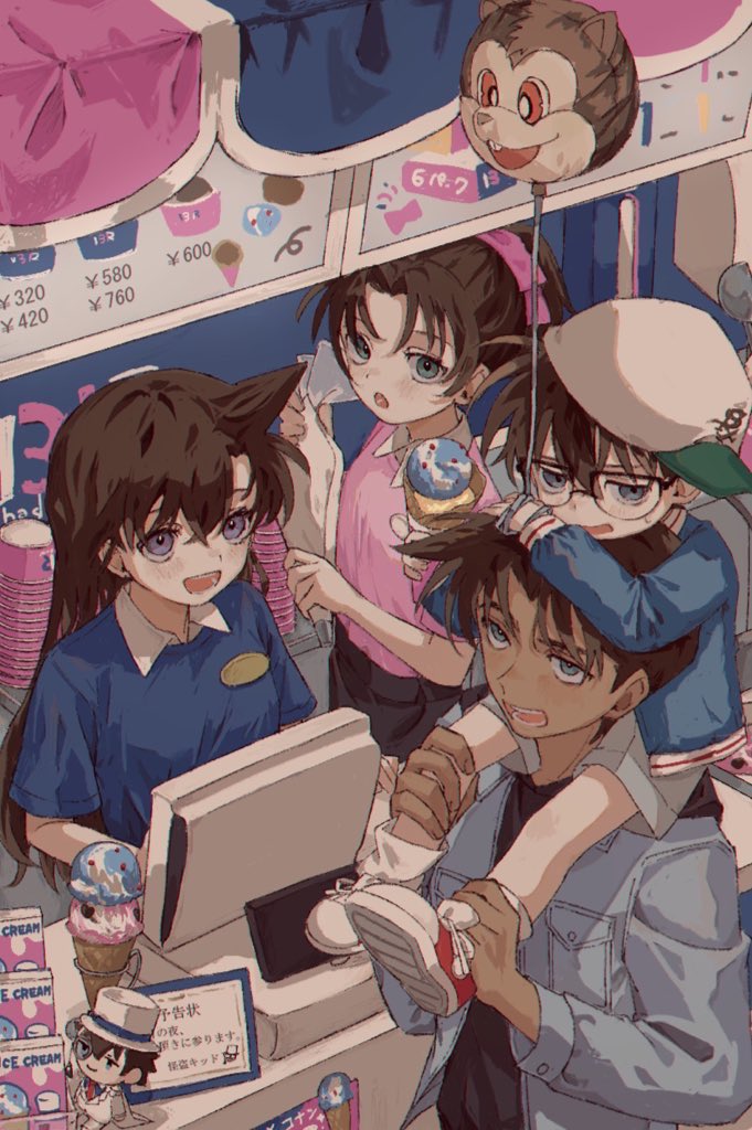 edogawa conan, mouri ran, kaitou kid, hattori heiji, and tooyama kazuha (meitantei conan and 2 more) drawn by tomoja_rs