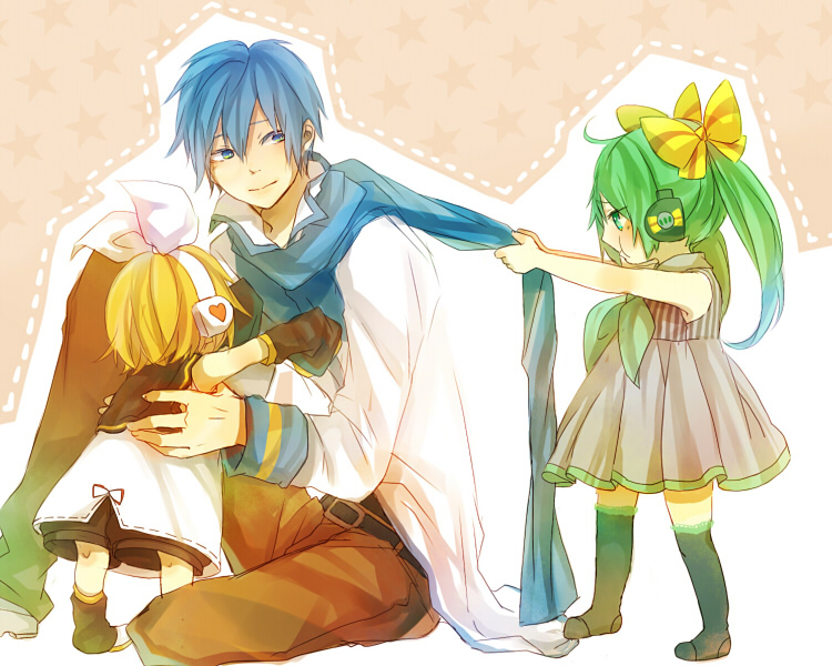 hatsune miku, kagamine rin, and kaito (vocaloid) drawn by hiyoyogi