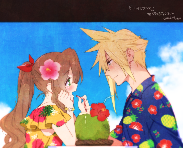 cloud strife and aerith gainsborough (final fantasy and 2 more) drawn by krudears