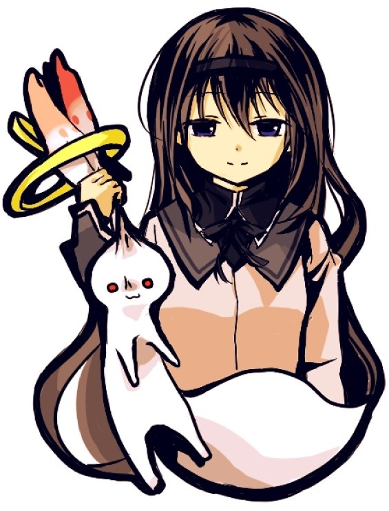akemi homura and kyubey (mahou shoujo madoka magica) drawn by randoruto-kan