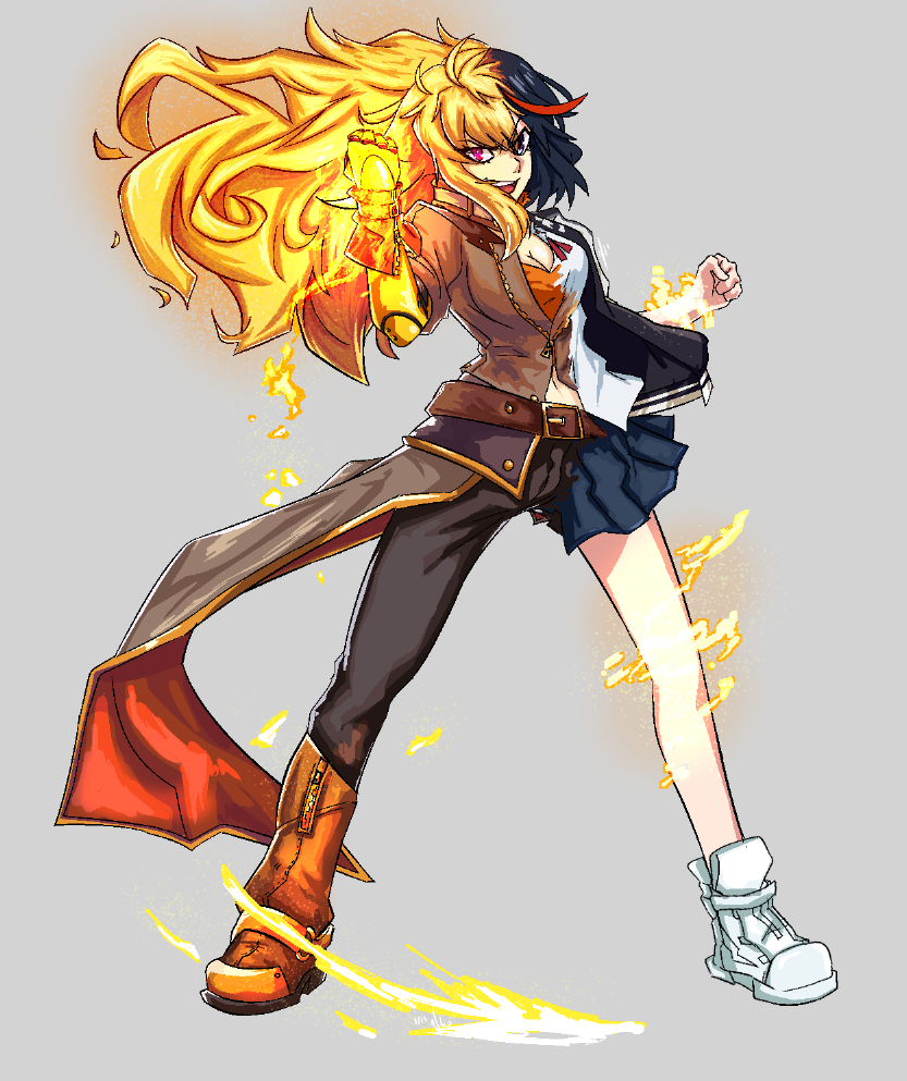 matoi ryuuko, yang xiao long, and koshimizu ami (kill la kill and 1 more) drawn by kamuify